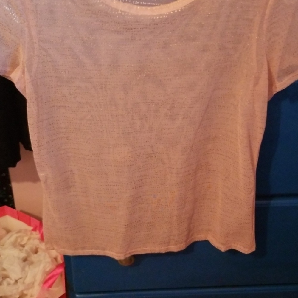 3/$18 Sheer Small Pink and Gold Top